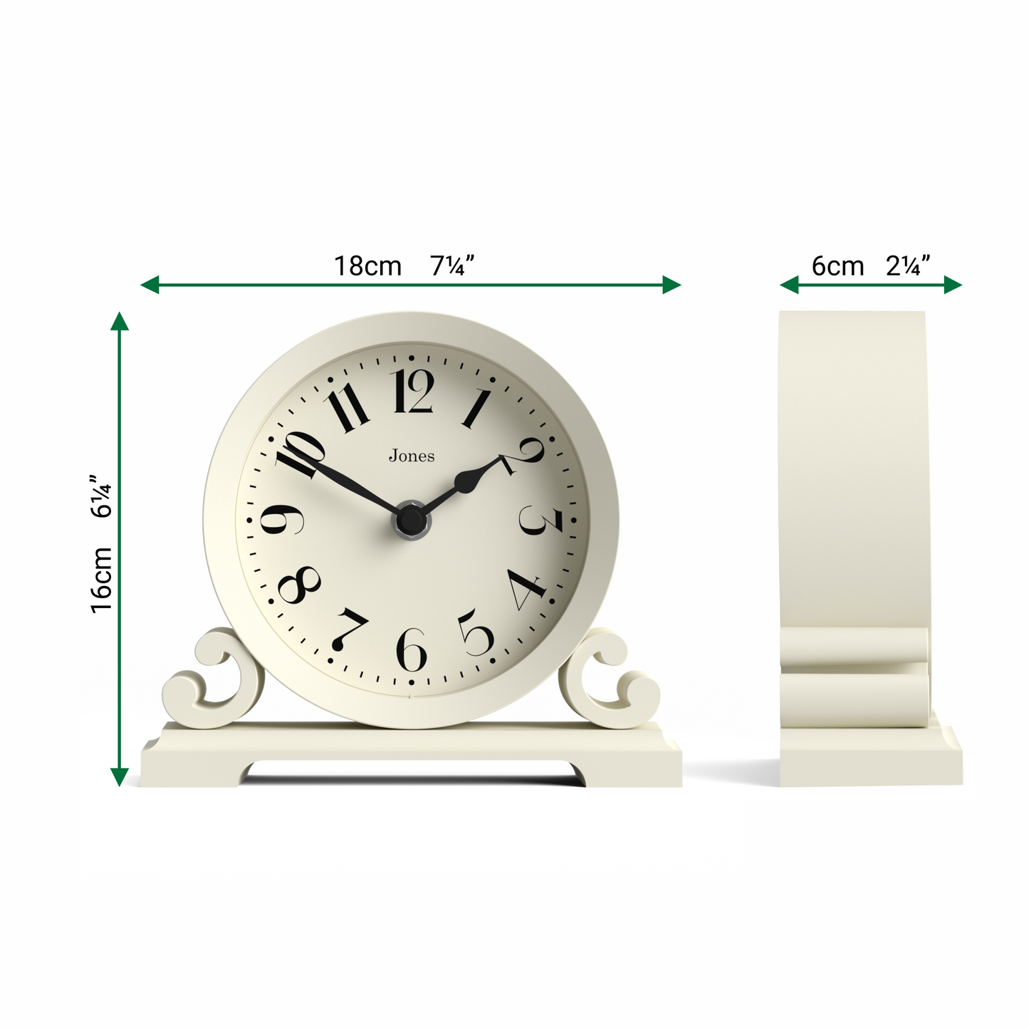 Jones Saloon mantel clock in linen white