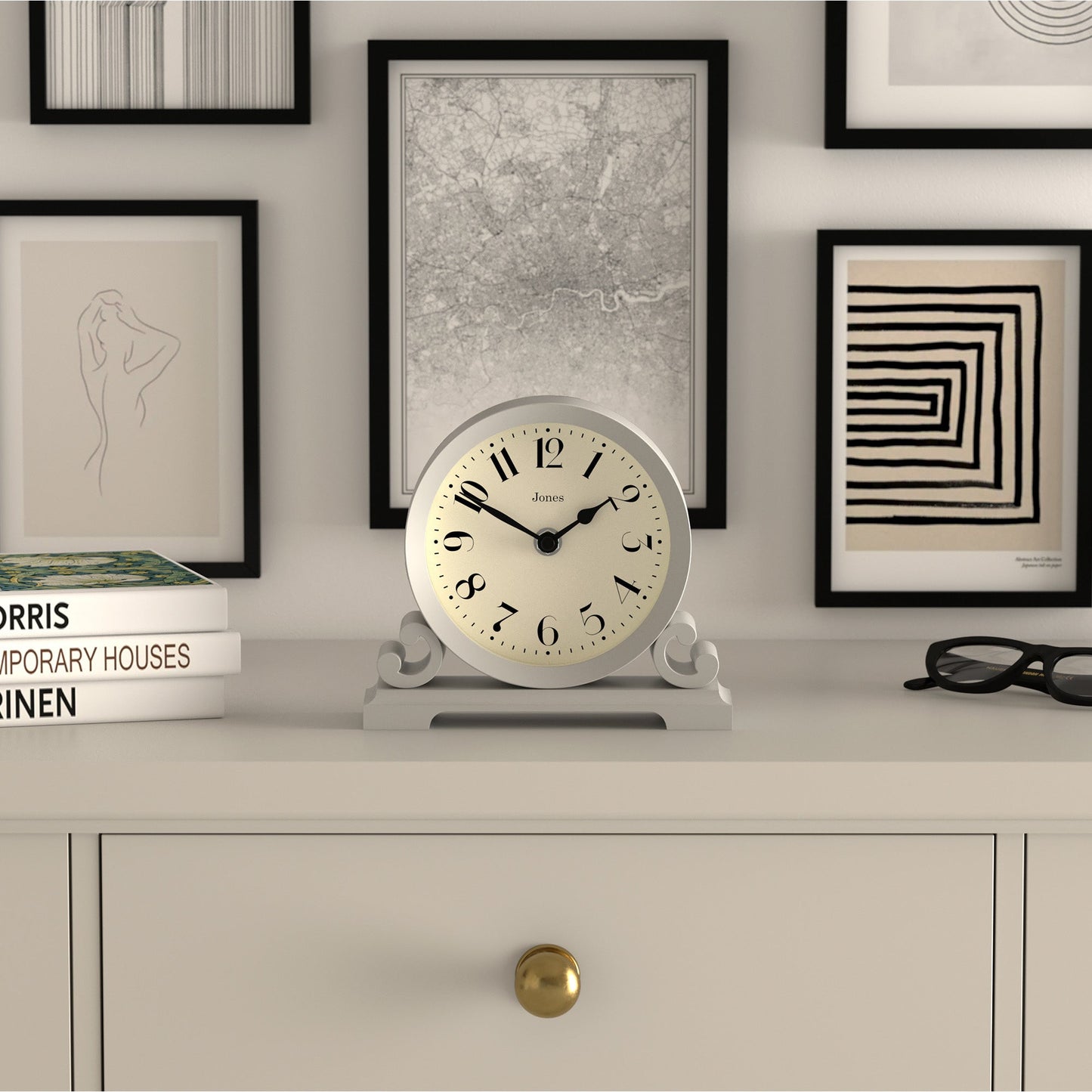 Jones Saloon mantel clock in cloud grey