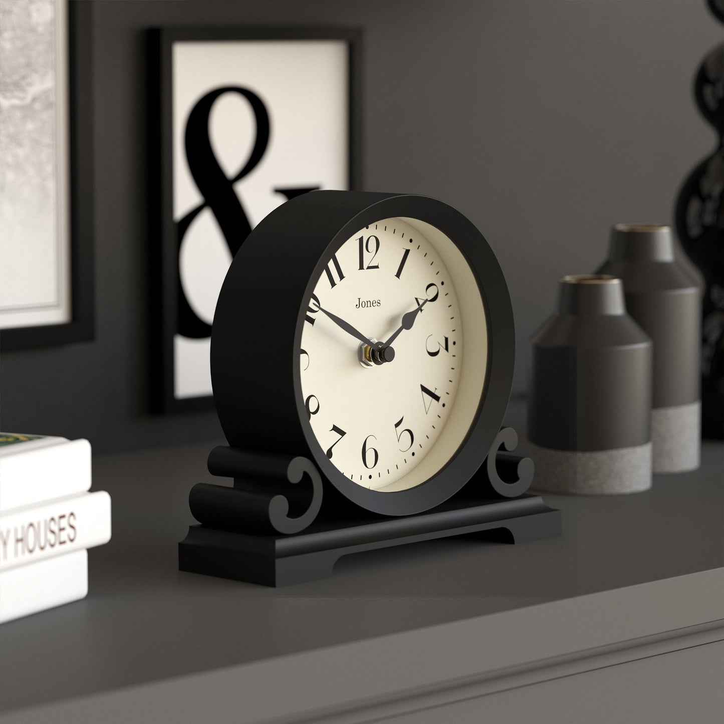 Jones Saloon mantel clock in black